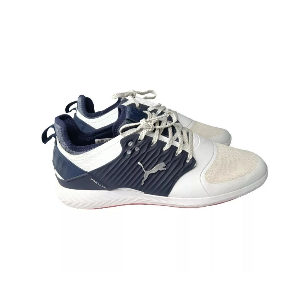 Puma Mens Ignite PWRADAPT Caged Golf Shoes White/Silver/Peacoat 192223-05 Sz 9.5